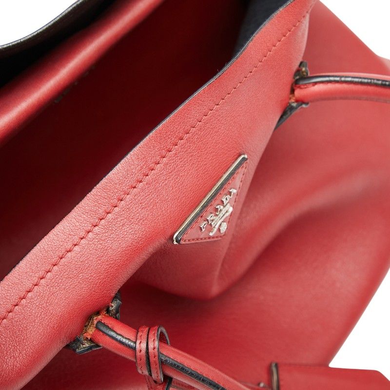 Prada Tote Shoulder Bag Red Leather