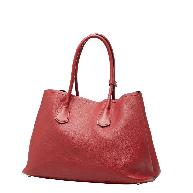 Prada Tote Shoulder Bag Red Leather