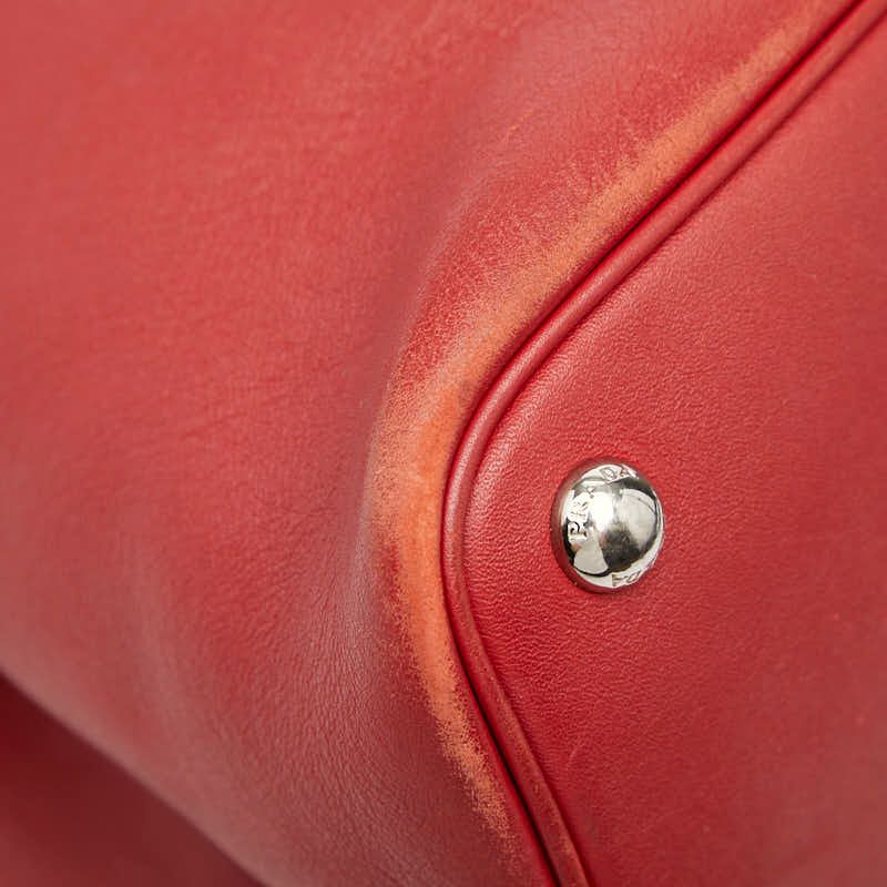 Prada Tote Shoulder Bag Red Leather