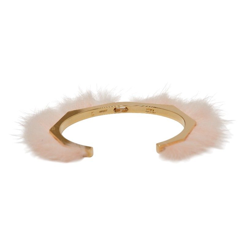 Fendi Fur Motif Bangle Set of 2 Gold Pink Orange Plated Fur
