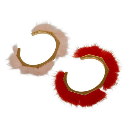 Fendi Fur Motif Bangle Set of 2 Gold Pink Orange Plated Fur
