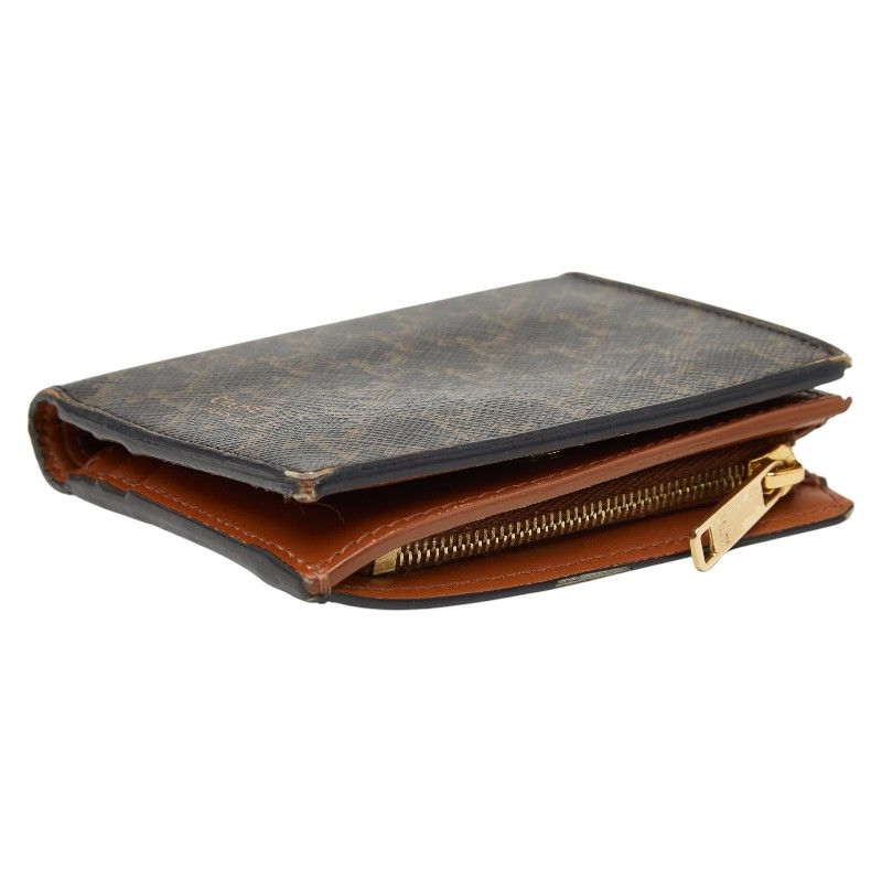 Celine Triomphe Compact Wallet Bifold Brown Black Leather