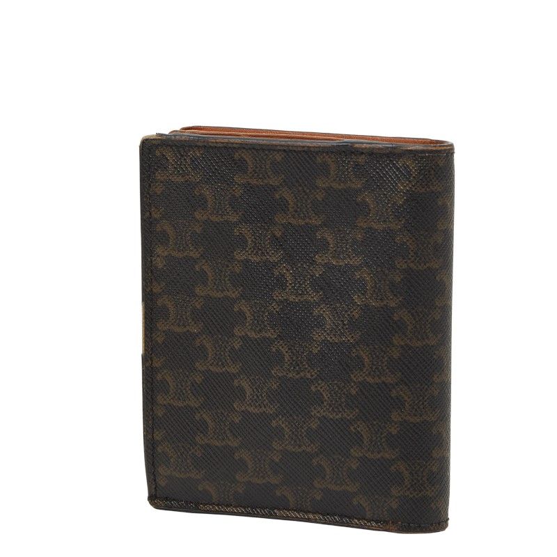 Celine Triomphe Compact Wallet Bifold Brown Black Leather