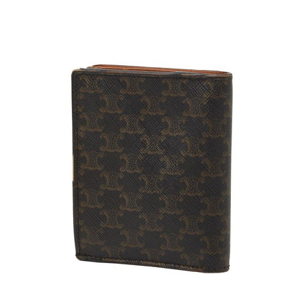 Celine Triomphe Compact Wallet Bifold Brown Black Leather