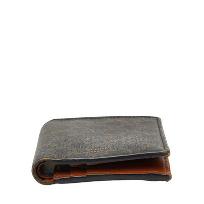 Celine Triomphe Compact Wallet Bifold Brown Black Leather