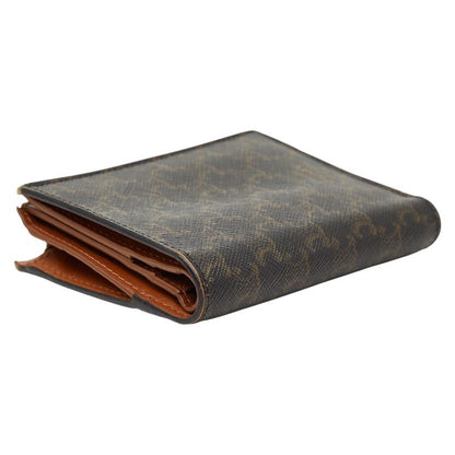 Celine Triomphe Compact Wallet Bifold Brown Black Leather