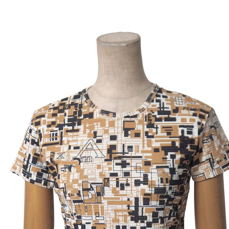 Fendi Vintage Short Sleeve T-Shirt 40 Mesh Allover Pattern Top Beige X Dark Gray X White