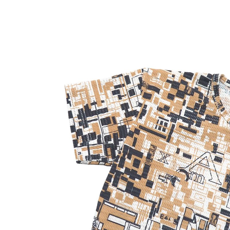 Fendi Vintage Short Sleeve T-Shirt 40 Mesh Allover Pattern Top Beige X Dark Gray X White