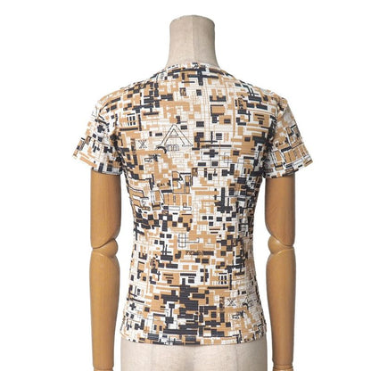 Fendi Vintage Short Sleeve T-Shirt 40 Mesh Allover Pattern Top Beige X Dark Gray X White