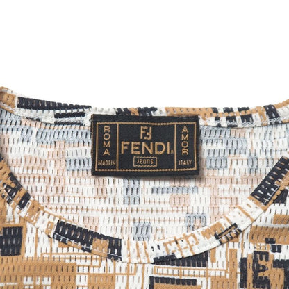 Fendi Vintage Short Sleeve T-Shirt 40 Mesh Allover Pattern Top Beige X Dark Gray X White