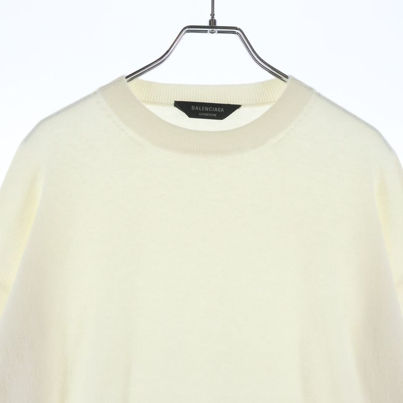 Balenciaga Logo Metal Plate Cashmere Knit Sweater White