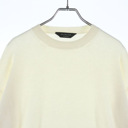 Balenciaga Logo Metal Plate Cashmere Knit Sweater White