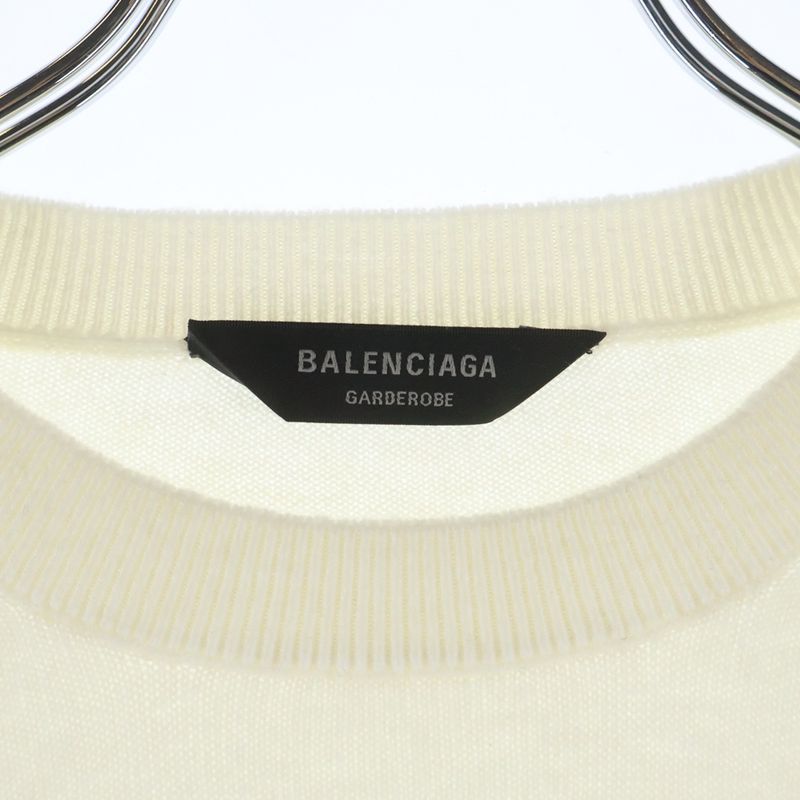 Balenciaga Logo Metal Plate Cashmere Knit Sweater White