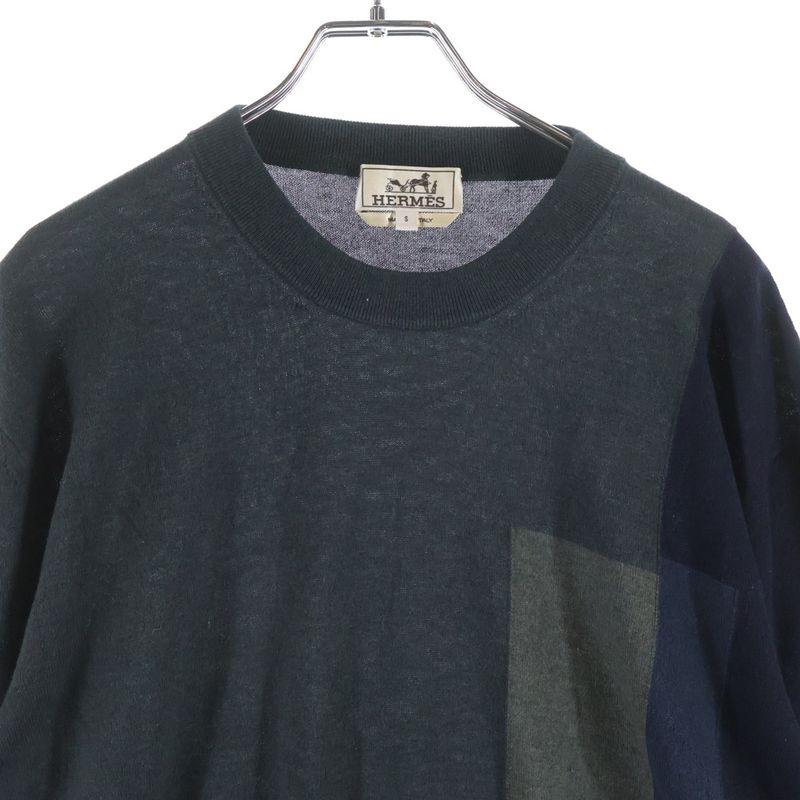 Hermes Cashmere Blend Bicolor Knit Sweater Gray Navy