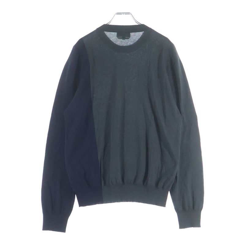 Hermes Cashmere Blend Bicolor Knit Sweater Gray Navy