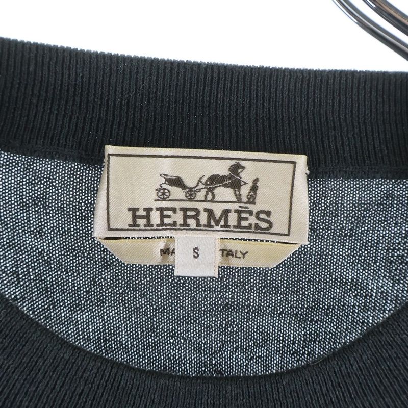 Hermes Cashmere Blend Bicolor Knit Sweater Gray Navy