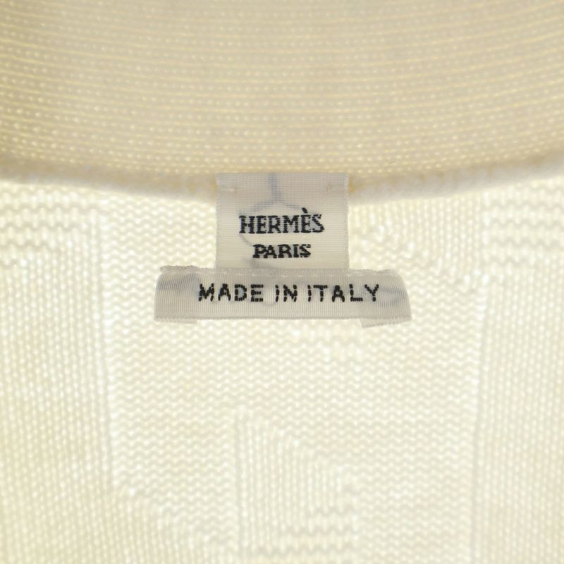 Hermes Logo Short Sleeve Long Knit Cardigan White