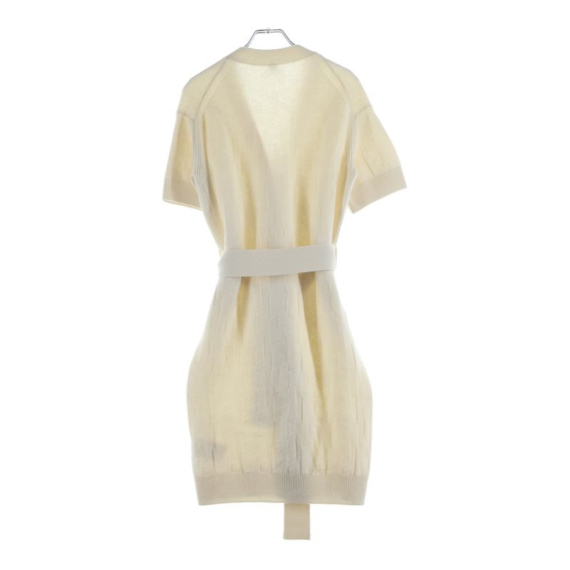 Hermes Logo Short Sleeve Long Knit Cardigan White