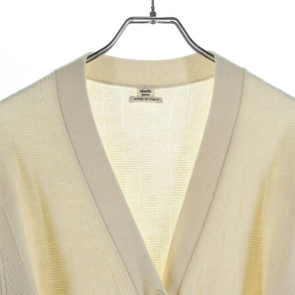 Hermes Logo Short Sleeve Long Knit Cardigan White