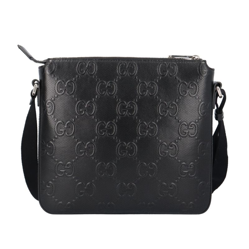 Gucci Messenger Bag GG Embossed Leather Black