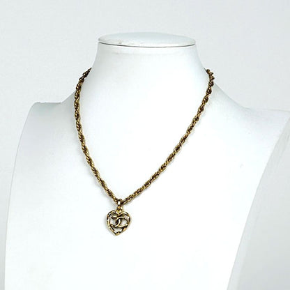 Chanel CC Logo Heart Motif Necklace Chain Gold Plated