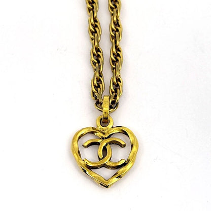 Chanel CC Logo Heart Motif Necklace Chain Gold Plated