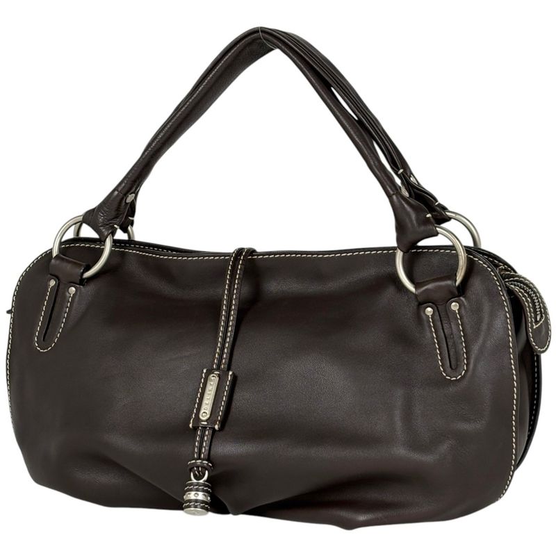 Celine Logo Handbag Blason Leather Dark Brown