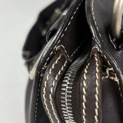 Celine Logo Handbag Blason Leather Dark Brown