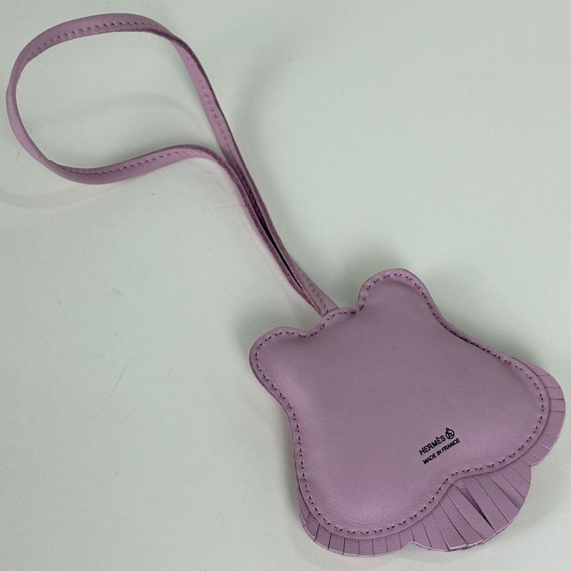 Hermes Petit Ash Tiger Key Holder Bag Charm Leather Silk Purple