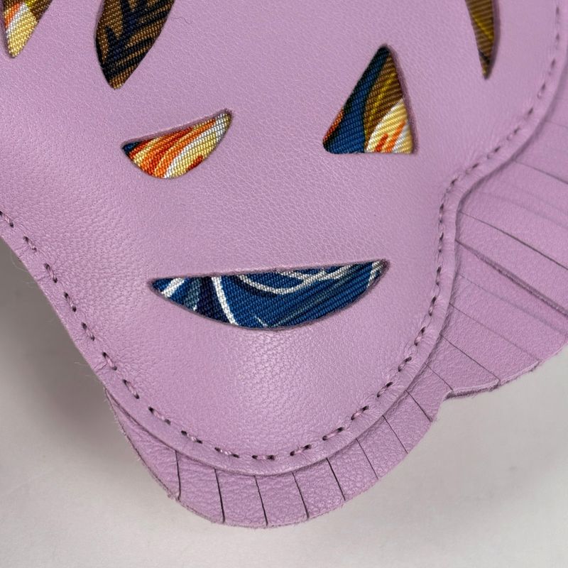 Hermes Petit Ash Tiger Key Holder Bag Charm Leather Silk Purple