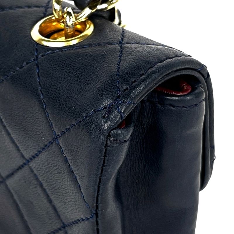 Chanel CC Logo Chain Shoulder Bag Mini Quilted Leather Navy