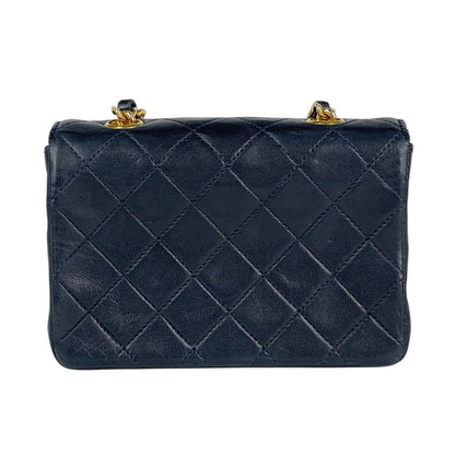 Chanel CC Logo Chain Shoulder Bag Mini Quilted Leather Navy