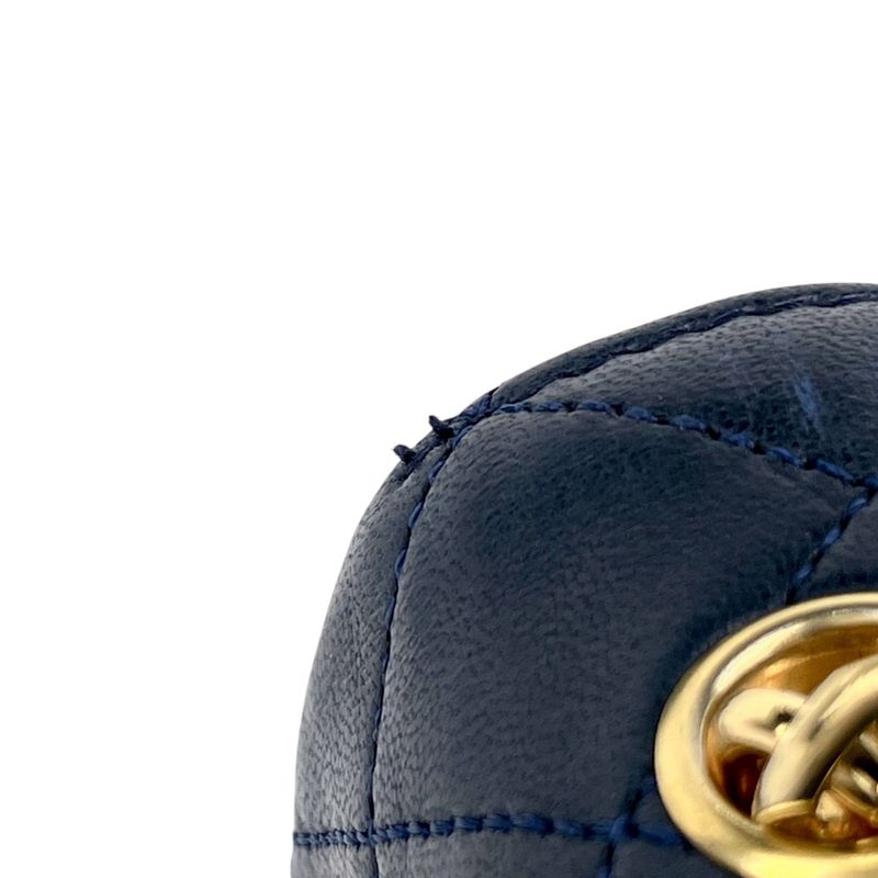 Chanel CC Logo Chain Shoulder Bag Mini Quilted Leather Navy