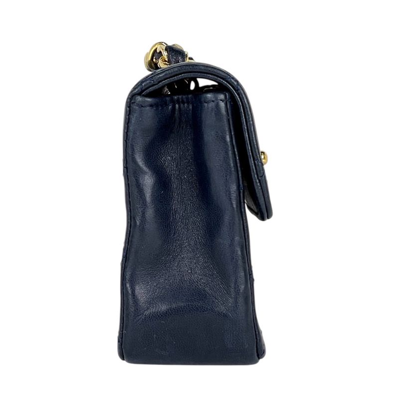 Chanel CC Logo Chain Shoulder Bag Mini Quilted Leather Navy