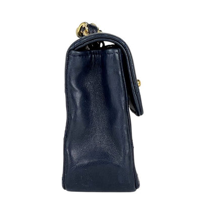 Chanel CC Logo Chain Shoulder Bag Mini Quilted Leather Navy