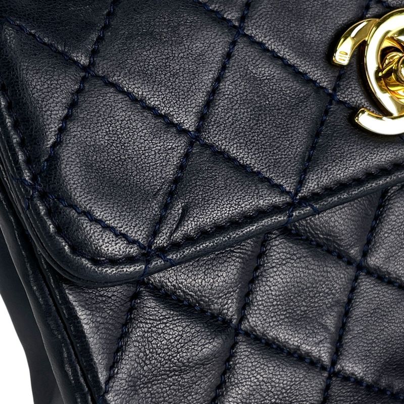 Chanel CC Logo Chain Shoulder Bag Mini Quilted Leather Navy