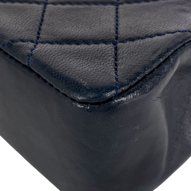 Chanel CC Logo Chain Shoulder Bag Mini Quilted Leather Navy
