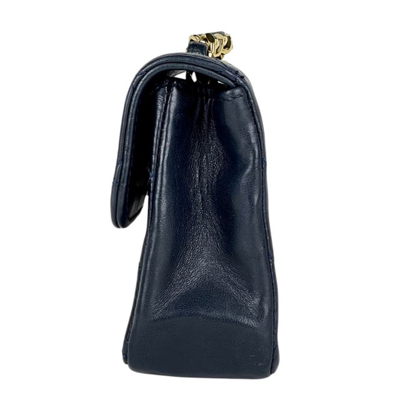 Chanel CC Logo Chain Shoulder Bag Mini Quilted Leather Navy