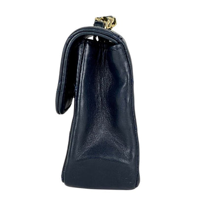 Chanel CC Logo Chain Shoulder Bag Mini Quilted Leather Navy