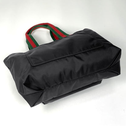 Gucci Logo Tote Large Sherry Line Web Nylon Black Green Red