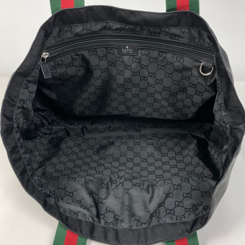 Gucci Logo Tote Large Sherry Line Web Nylon Black Green Red