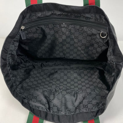 Gucci Logo Tote Large Sherry Line Web Nylon Black Green Red