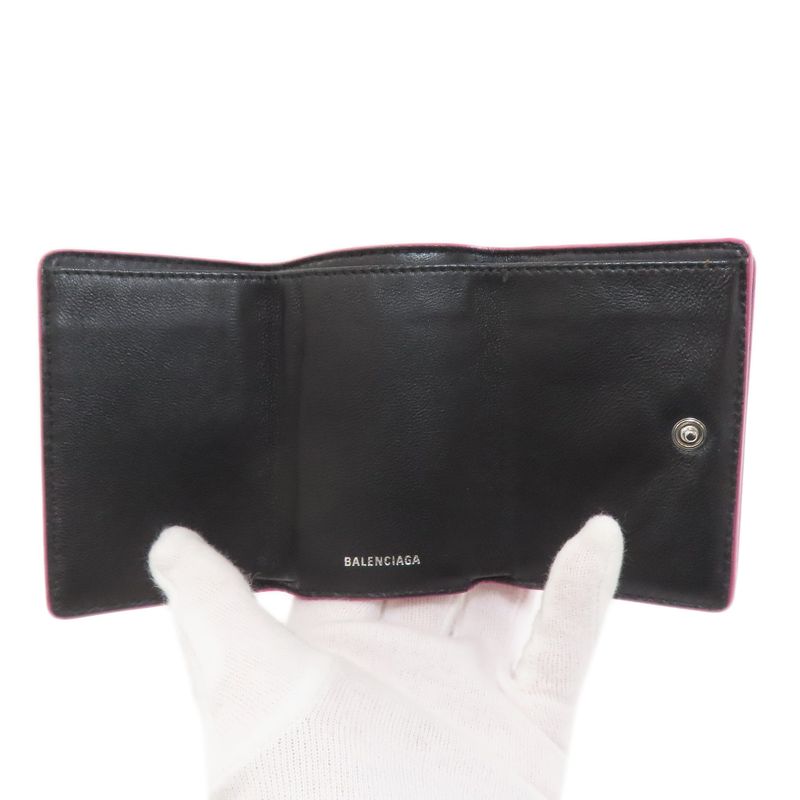 Balenciaga Logo Trifold Wallet Bifold Leather