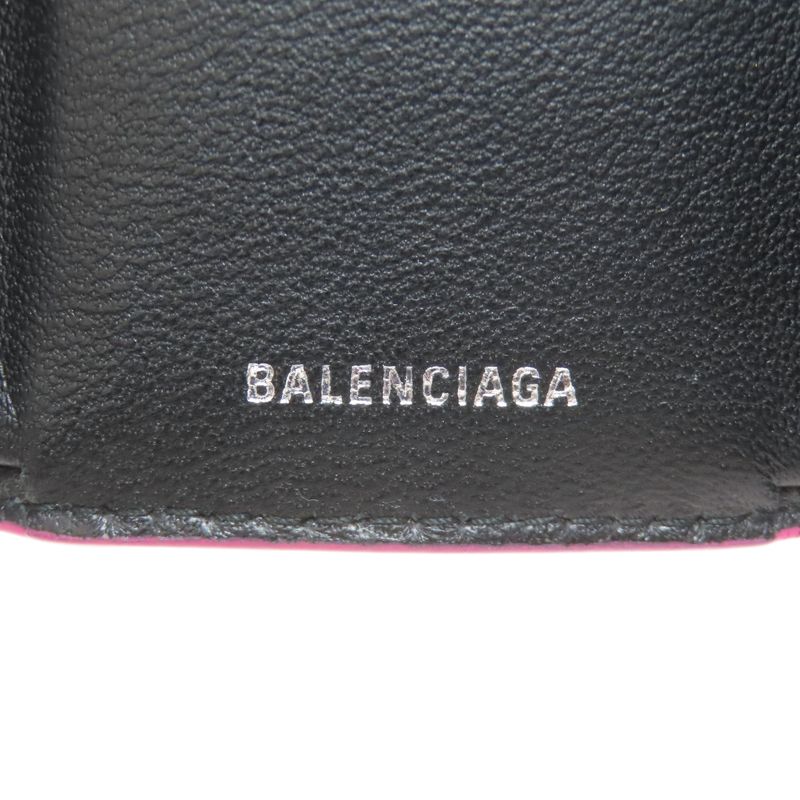 Balenciaga Logo Trifold Wallet Bifold Leather
