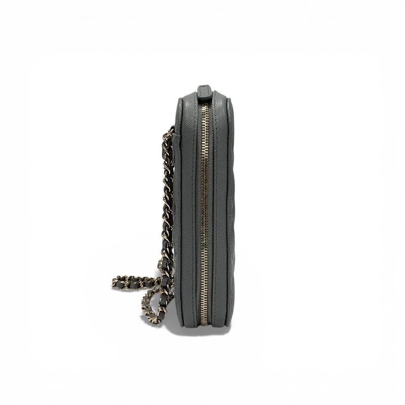 Chanel Shoulder Bag Gray Gold CC Logo Quilted Phone Case Mobile Pouch