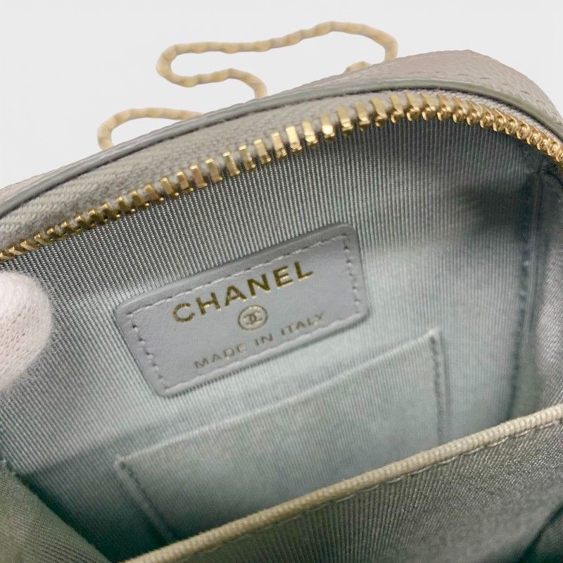 Chanel Shoulder Bag Gray Gold CC Logo Quilted Phone Case Mobile Pouch