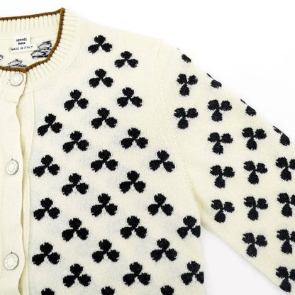 Hermes Clover Cardigan Ivory 36 Cashmere Knit Long Sleeve
