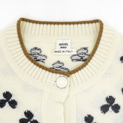 Hermes Clover Cardigan Ivory 36 Cashmere Knit Long Sleeve