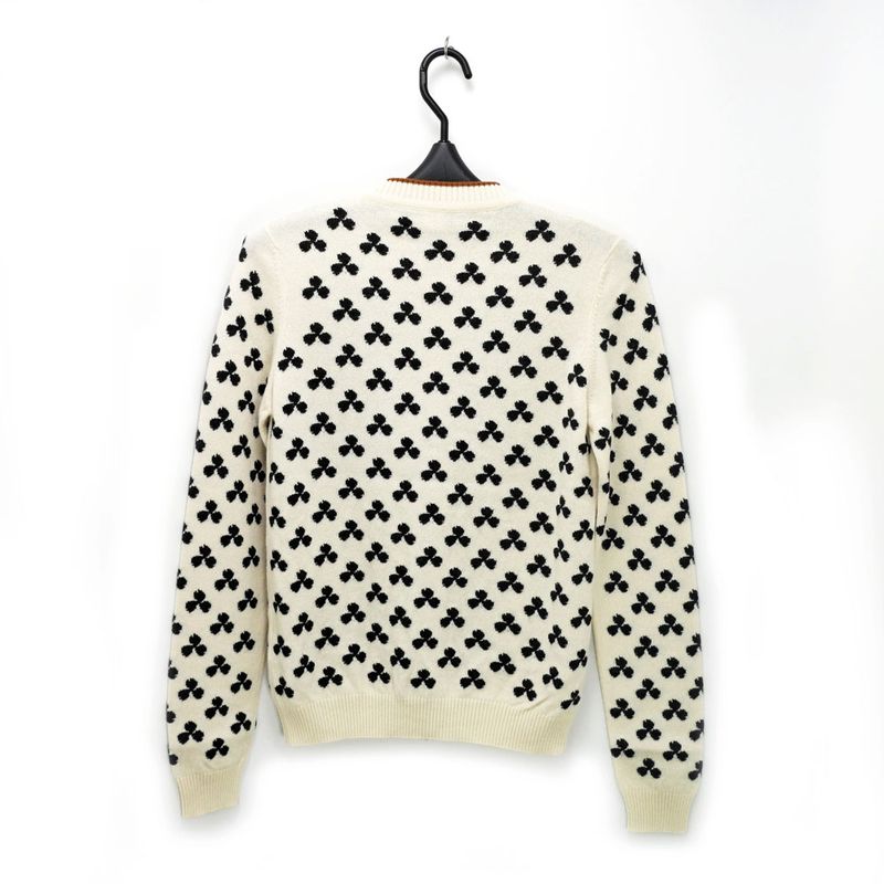 Hermes Clover Cardigan Ivory 36 Cashmere Knit Long Sleeve