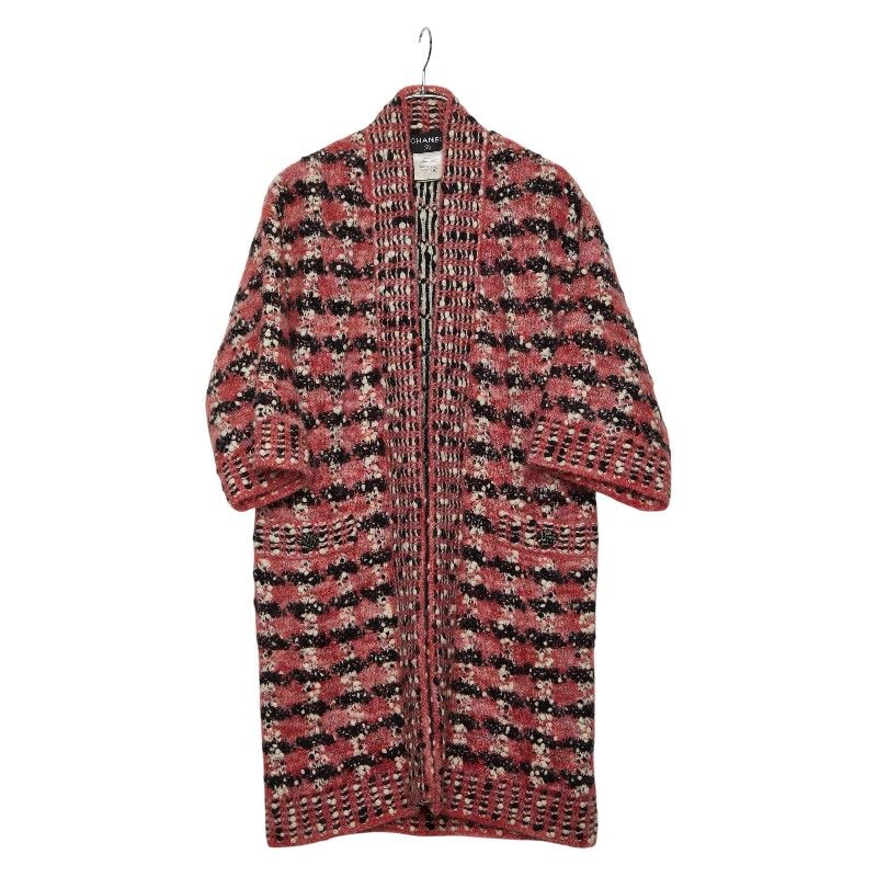 Chanel Knit Coat Gown 34 Pink Multicolor Wool Nylon Mohair